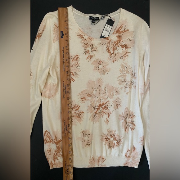 Talbots XL Cream Embellished sequins, beads Floral Long Sleeve Sweater Women's - Picture 5 of 16